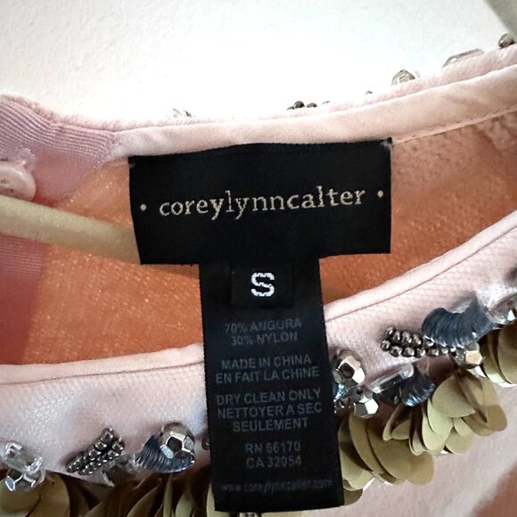 Corey Lynn Calter Sequined Peter Pan Collar Button Back Angora Sweater - Picture 3 of 4